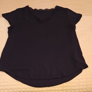 Elegant Black Lace Trim Women's Top 2xl
